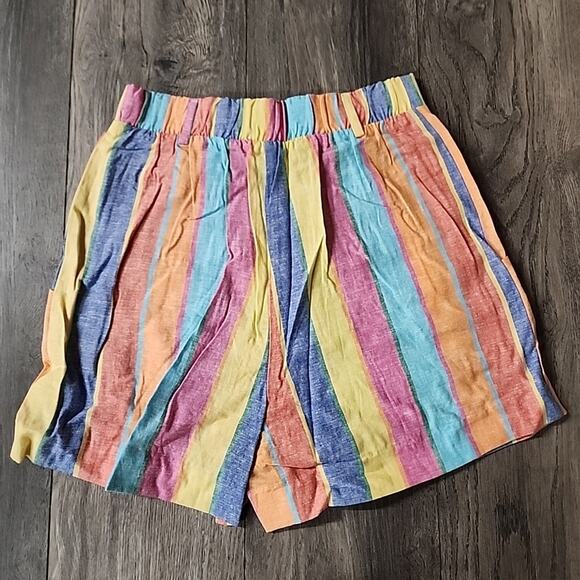 Show Me Your Mumu Linen Shorts Size S Rainbow Stripe High Waisted Summer Pride - Picture 4 of 5